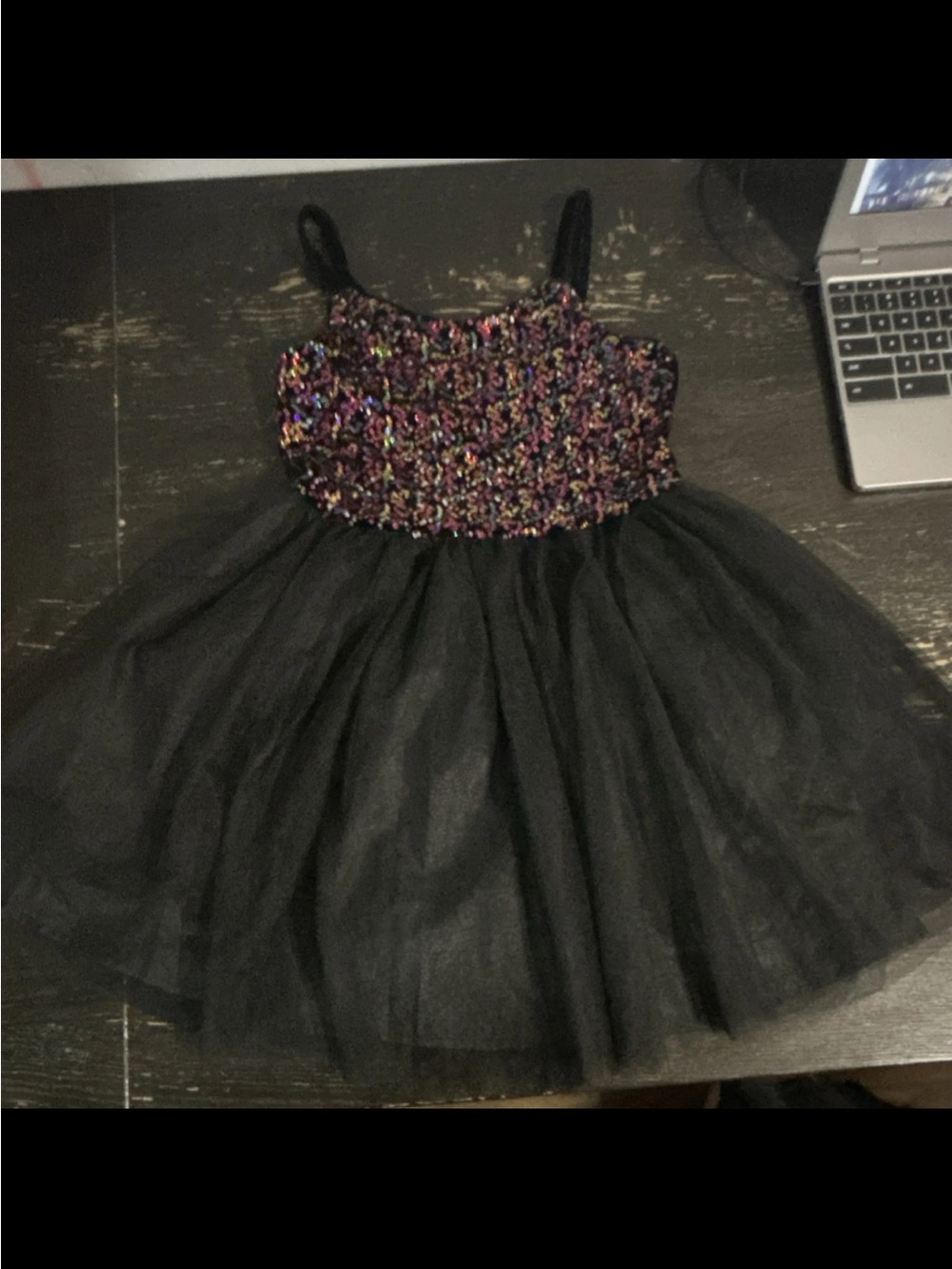 Zenzi Girls Black Tulle Party Dress with Multicolor Sequin Bodice